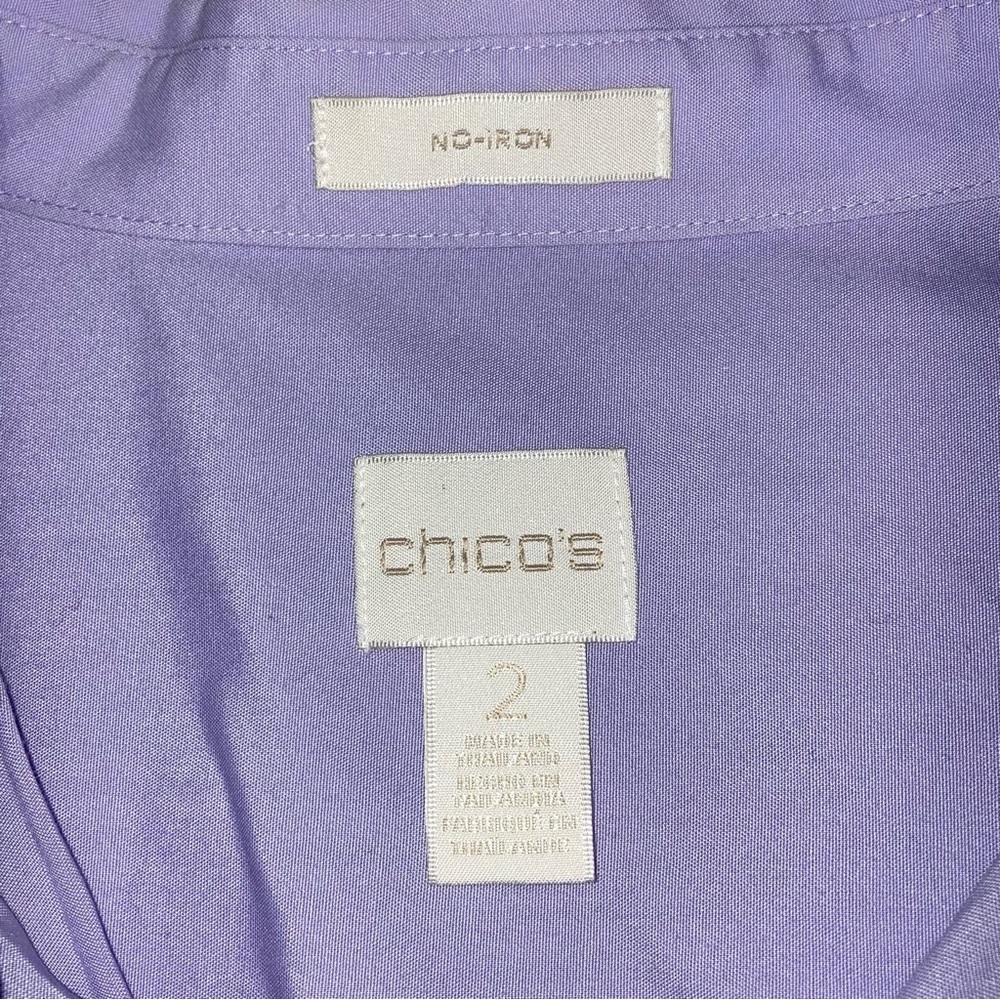 CHICO'S Shirt Women's Large Purple Button Up No Iron TopLightweight 3/4 Sleeves - Picture 4 of 8